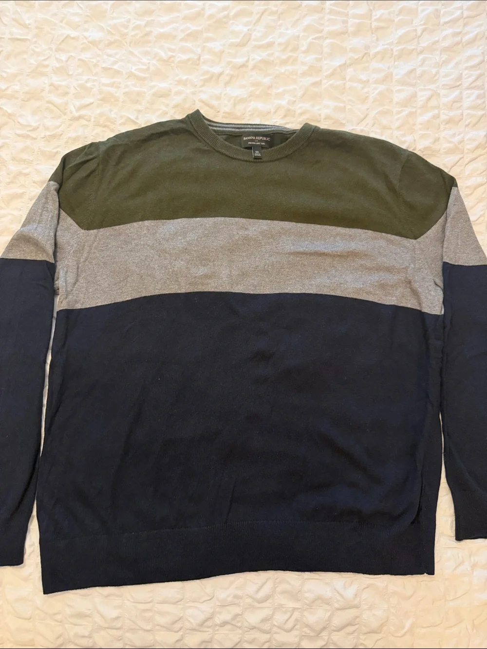 Banana Republic Olive, Gray & Navy Colorblock Crewneck Sweater